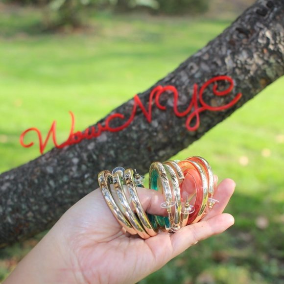 ANTHRO x BaubleBar Gold Clear Thick Hoops Earrings - Picture 11 of 12